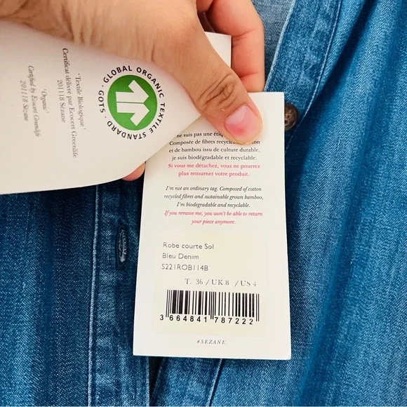 New Sezane Sol Denim Dress Size Us 4​ - Picture 5 of 8